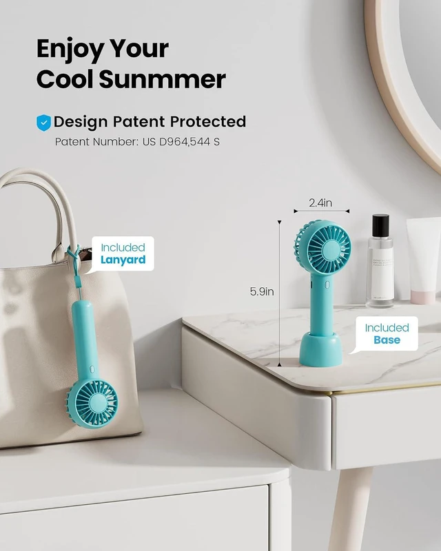 Alt view image 2 of 7 - Gaiatop Mini Portable Fan, Powerful Handheld Fan, Cute Design 3 Speed Personal Small Desk Fan with Base, Lightweight Makeup USB Rechargeable Fan for Stylish Girl Women Travel Indoor Outdoor Green