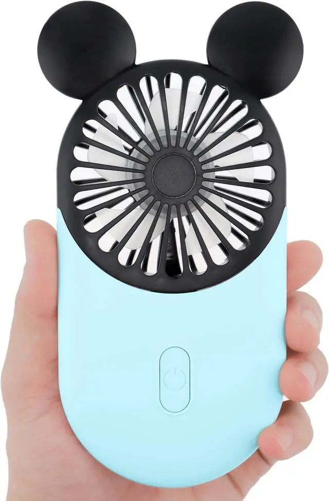 Main image of Cute Personal Mini Fan, Handheld & Portable USB Rechargeable Fan with Beautiful LED Light, 3 Adjustable Speeds, Portable Holder, for Indoor Or Outdoor Activities, Cute Mouse (Blue)