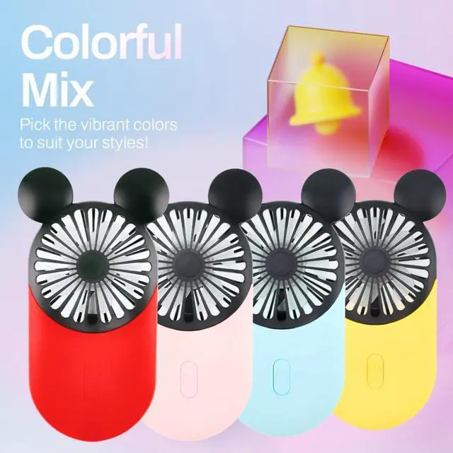 Alt view image 2 of 6 - Cute Personal Mini Fan, Handheld & Portable USB Rechargeable Fan with Beautiful LED Light, 3 Adjustable Speeds, Portable Holder, for Indoor Or Outdoor Activities, Cute Mouse (Blue)