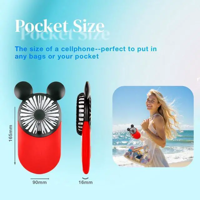 Alt view image 4 of 6 - Cute Personal Mini Fan, Handheld & Portable USB Rechargeable Fan with Beautiful LED Light, 3 Adjustable Speeds, Portable Holder, for Indoor Or Outdoor Activities, Cute Mouse (Blue)