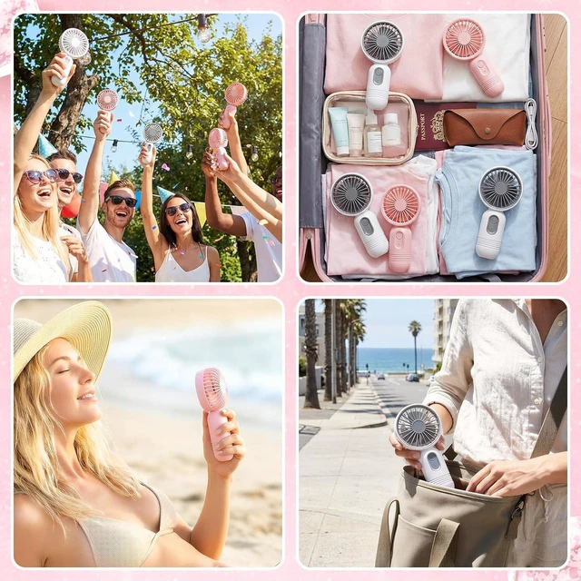 Alt view image 6 of 6 - Rossesay 24 Pack 12 Pack Mini Portable Handheld Fan Bulk for Travel 3 Speeds, Rechargeable USB Battery Operated, Small Personal Eyelash Fans for Women Men Indoor Outdoor (Pink White)