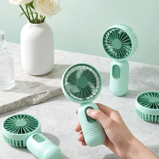 Alt view image 5 of 7 - Rossesay 24 Pack 12 Pack Mini Portable Handheld Fan Bulk for Travel 3 Speeds, Rechargeable USB Battery Operated, Small Personal Eyelash Fans for Women Men Indoor Outdoor (Green)