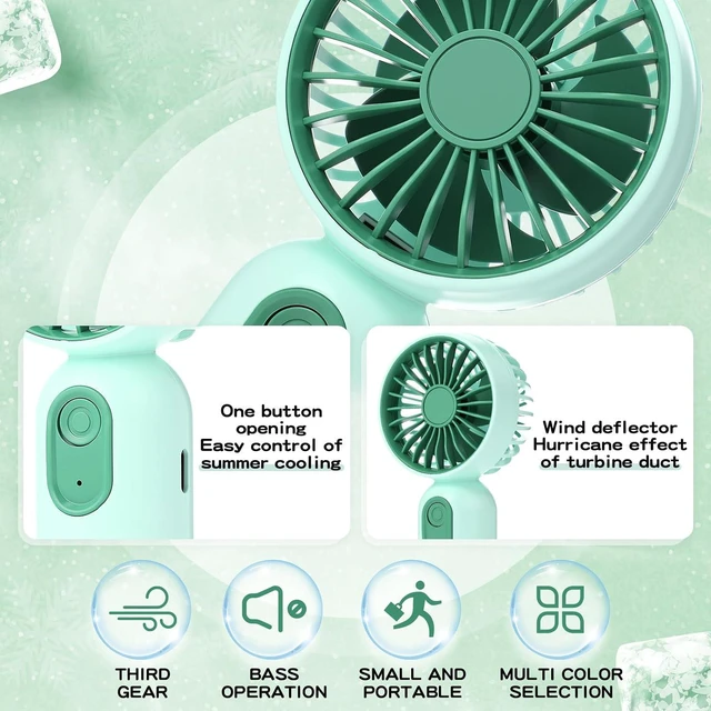 Alt view image 6 of 7 - Rossesay 24 Pack 12 Pack Mini Portable Handheld Fan Bulk for Travel 3 Speeds, Rechargeable USB Battery Operated, Small Personal Eyelash Fans for Women Men Indoor Outdoor (Green)