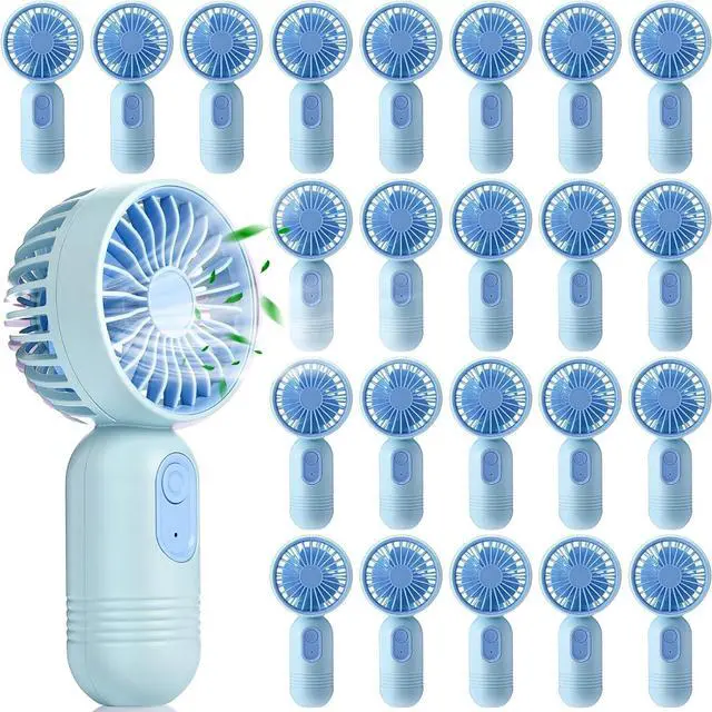 Main image of Rossesay 24 Pack 12 Pack Mini Portable Handheld Fan Bulk for Travel 3 Speeds, Rechargeable USB Battery Operated, Small Personal Eyelash Fans for Women Men Indoor Outdoor (Light Blue)