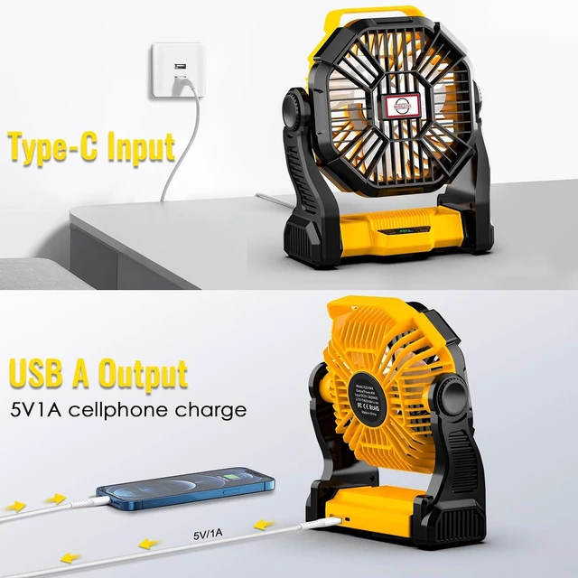 Alt view image 3 of 7 - Sendowtek Portable Camping Battery Fan with LED Light 10400mAh | Rechargeable Camping Tent Fan with Hanging Hook, 4 Speed Small USB-C Battery Powered Fan for Outdoor Indoor Cooling Sleeping