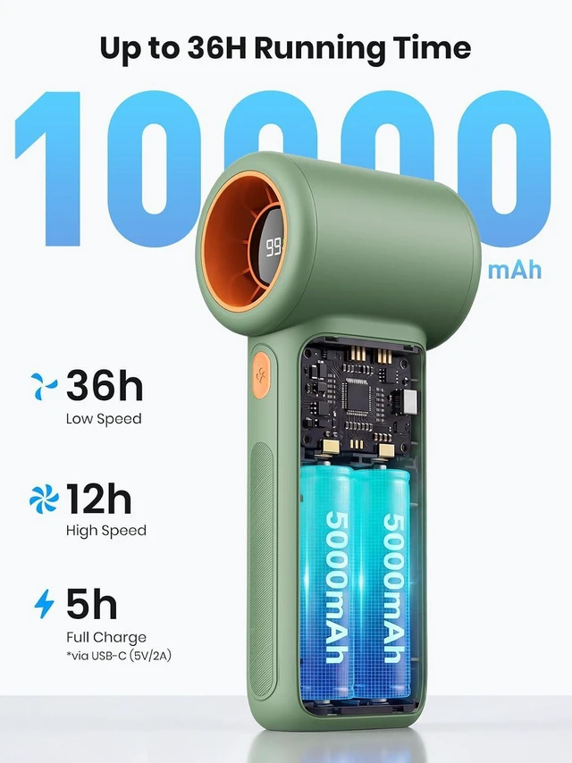 Alt view image 2 of 7 - Warmco Portable Handheld Fan 10000mAh, 15000RPM High-Speed Personal Turbo Fan, 5 Speeds, LED Display, 36H Long Lasting Mini Fan for Travel, Outdoor, Camping, Essentials