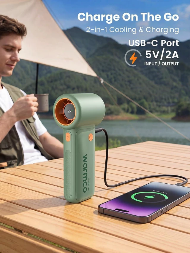 Alt view image 4 of 7 - Warmco Portable Handheld Fan 10000mAh, 15000RPM High-Speed Personal Turbo Fan, 5 Speeds, LED Display, 36H Long Lasting Mini Fan for Travel, Outdoor, Camping, Essentials