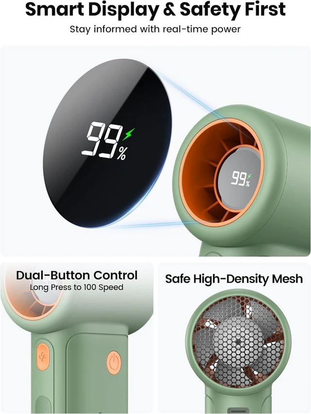 Alt view image 7 of 7 - Warmco Portable Handheld Fan 10000mAh, 15000RPM High-Speed Personal Turbo Fan, 5 Speeds, LED Display, 36H Long Lasting Mini Fan for Travel, Outdoor, Camping, Essentials