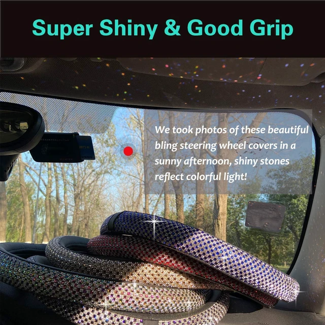 Alt view image 4 of 6 - PINCTROT Large Size Bling Comfy Steering Wheel Cover with Jumbo Crystal Rhinestones, Anti-Slip Diamond Leather, 15.5-15.75 Inch (Gold)