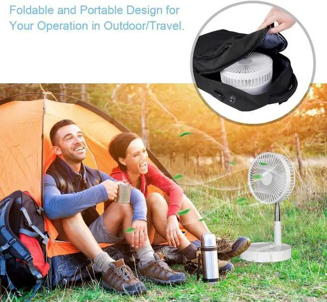 Alt view image 4 of 7 - 9H Battery Operated Fan Foldable Table Desk Floor Pedestal Fan Rechargeable 4 Speeds Portable 8-inch Fan