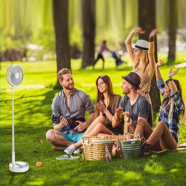 Alt view image 5 of 7 - 9H Battery Operated Fan Foldable Table Desk Floor Pedestal Fan Rechargeable 4 Speeds Portable 8-inch Fan