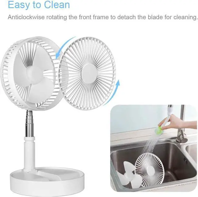Alt view image 6 of 7 - 9H Battery Operated Fan Foldable Table Desk Floor Pedestal Fan Rechargeable 4 Speeds Portable 8-inch Fan