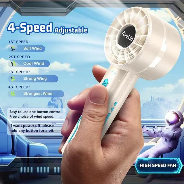 Alt view image 2 of 7 - Handheld Portable High Speed Mini Fan, USB Rechargeable Neck Personal Mini Fan, (7000 RPM high speed motor,Lasts 3-16 Hours) 4-speed powerful Wind Fans for Summer Outdoor Traveling,Gifts for Kids