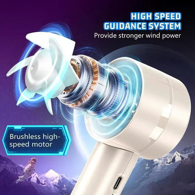 Alt view image 3 of 7 - Handheld Portable High Speed Mini Fan, USB Rechargeable Neck Personal Mini Fan, (7000 RPM high speed motor,Lasts 3-16 Hours) 4-speed powerful Wind Fans for Summer Outdoor Traveling,Gifts for Kids