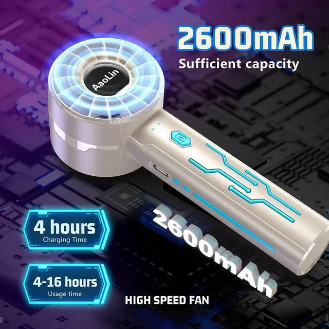 Alt view image 4 of 7 - Handheld Portable High Speed Mini Fan, USB Rechargeable Neck Personal Mini Fan, (7000 RPM high speed motor,Lasts 3-16 Hours) 4-speed powerful Wind Fans for Summer Outdoor Traveling,Gifts for Kids