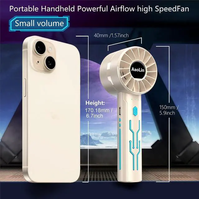 Alt view image 5 of 7 - Handheld Portable High Speed Mini Fan, USB Rechargeable Neck Personal Mini Fan, (7000 RPM high speed motor,Lasts 3-16 Hours) 4-speed powerful Wind Fans for Summer Outdoor Traveling,Gifts for Kids