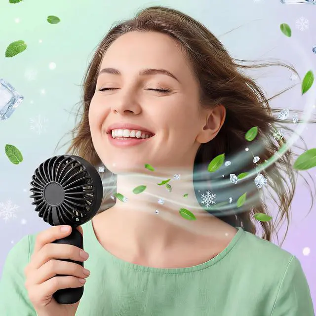 Alt view image 4 of 6 - Rossesay 6 Pcs Mini Portable Fan Bulk Cute Handheld Lightweight Small Little Personal Hand Eyelash Fan 3 Speeds USB Rechargeable for Women Men Indoor Outdoor Makeup Travel (Black,Pink,Purple)