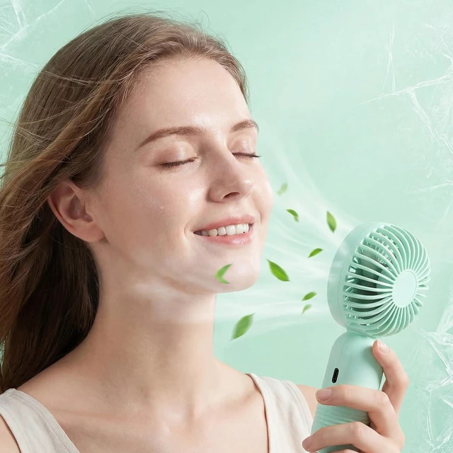 Alt view image 4 of 6 - Rossesay 36 Pcs Mini Portable Fan Bulk Cute Handheld Lightweight Small Little Personal Hand Eyelash Fan 3 Speeds USB Rechargeable for Women Men Indoor Outdoor Makeup Travel (Green)