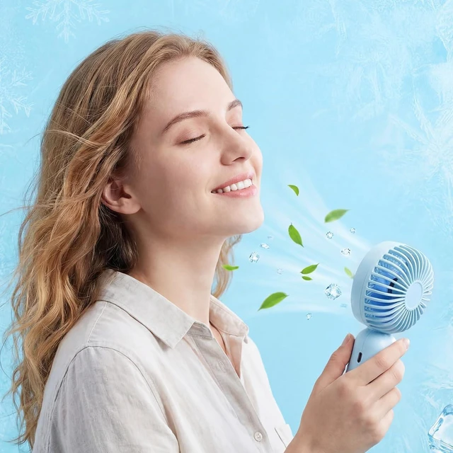 Alt view image 4 of 6 - Rossesay 72 Pcs Mini Portable Fan Bulk Cute Handheld Lightweight Small Little Personal Hand Eyelash Fan 3 Speeds USB Rechargeable for Women Men Indoor Outdoor Makeup Travel (Blue)