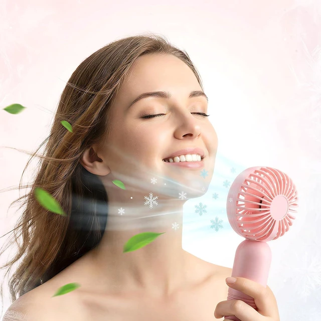 Alt view image 4 of 6 - Rossesay 48 Pcs Mini Portable Fan Bulk Cute Handheld Lightweight Small Little Personal Hand Eyelash Fan 3 Speeds USB Rechargeable for Women Men Indoor Outdoor Makeup Travel (Pink)