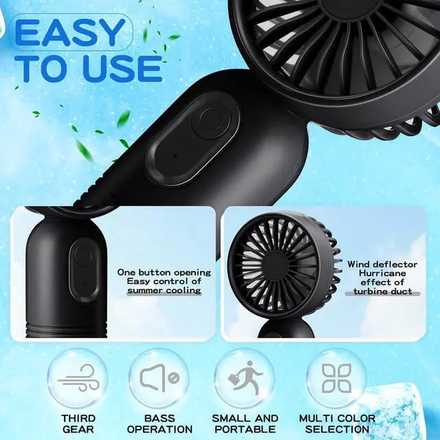 Alt view image 4 of 6 - Rossesay 48 Pcs Mini Portable Fan Bulk Cute Handheld Lightweight Small Little Personal Hand Eyelash Fan 3 Speeds USB Rechargeable for Women Men Indoor Outdoor Makeup Travel (Black)