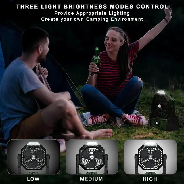 Alt view image 5 of 6 - Camping Fan with LED Lantern, Battery Powered Fan 10900mAh,Portable Fan Rechargeable Outdoor Tent Fan,Stepless Speed and Quiet, Battery Operated Fan for Tent,Picnic, Barbecue, Travel (Green)