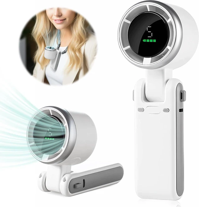 Main image of neck fan, USB Rechargeable Travel Neck Fan with 5 Speeds, Up to 12 Working Hours, 3 IN 1 Foldable Personal Cooling