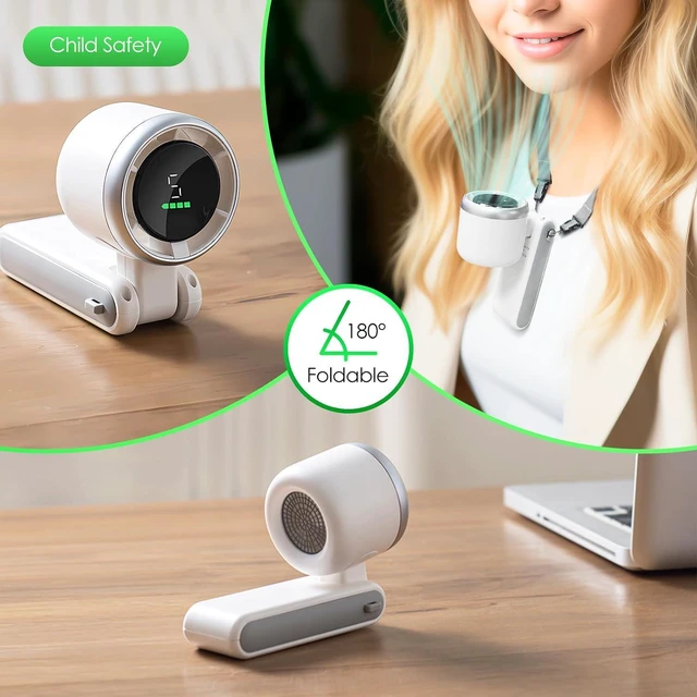 Alt view image 6 of 7 - neck fan, USB Rechargeable Travel Neck Fan with 5 Speeds, Up to 12 Working Hours, 3 IN 1 Foldable Personal Cooling