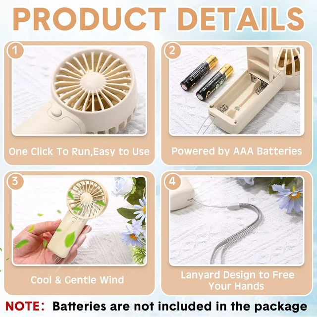 Alt view image 4 of 7 - Rossesay 12 Pcs Mini Portable Fan Handheld Battery Operated Portable Small Personal Fans for Summer Travel Beach Indoor Outdoor Cooling Gift (White)