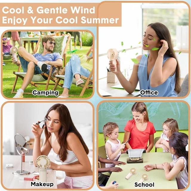 Alt view image 7 of 7 - Rossesay 12 Pcs Mini Portable Fan Handheld Battery Operated Portable Small Personal Fans for Summer Travel Beach Indoor Outdoor Cooling Gift (White)