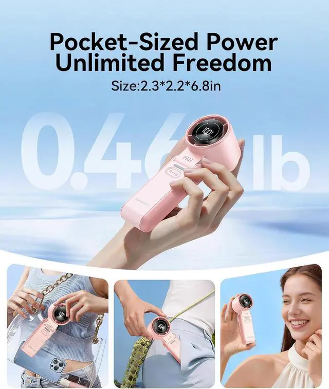 Alt view image 7 of 7 - KIMMOO 3-in-1 Portable Handheld Turbo Fan -100 Speeds, 10800 RPM, 12Hrs Cooling, 120° Rotation, USB Rechargeable Mini Hand Held Personal Fan for Travel Makeup Outdoor Indoor (Pink 2-pack)