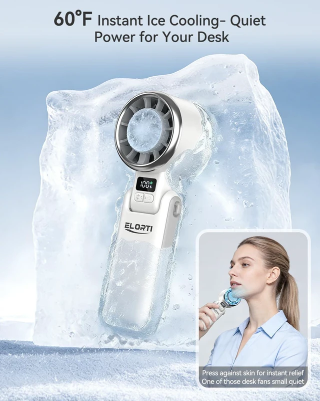 Alt view image 2 of 7 - Portable Fan, Mini Fan, Personal Fan with Turbo & Ice Cooling, White