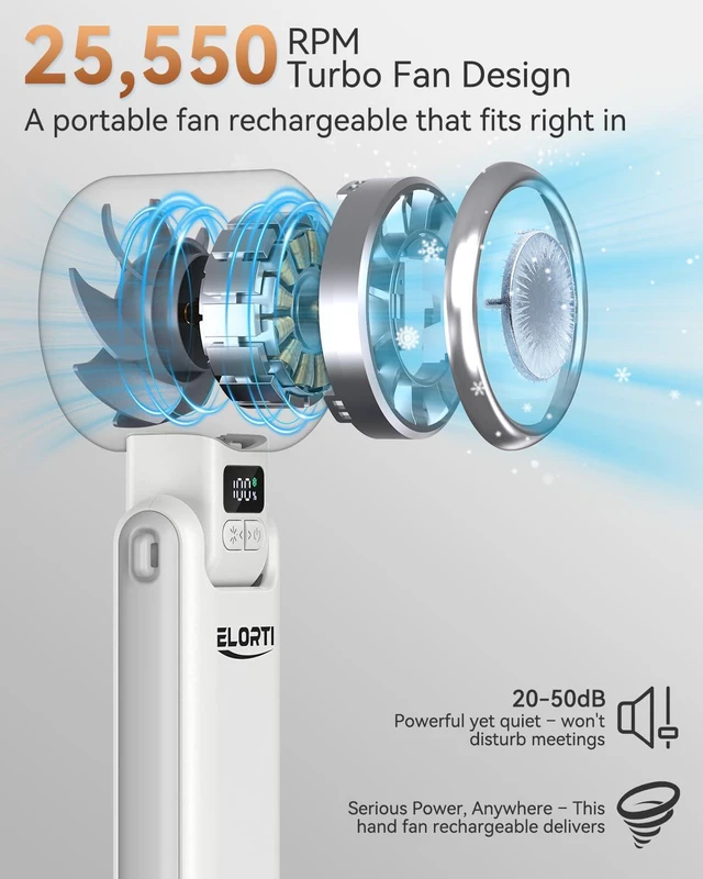 Alt view image 3 of 7 - Portable Fan, Mini Fan, Personal Fan with Turbo & Ice Cooling, White