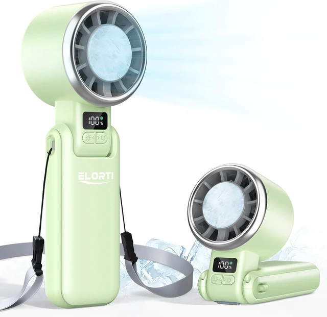 Main image of Portable Handheld Fan, USB Fan with Turbo & Ice Cooling, 5-Speed 4000mAh Rechargeable, 3-in-1 Mini Electric Fan, Lightweight & Compact for Outdoor, Camping, for Men & Women -Green