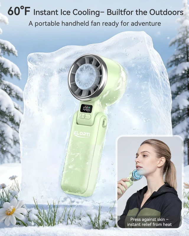 Alt view image 2 of 7 - Portable Handheld Fan, USB Fan with Turbo & Ice Cooling, 5-Speed 4000mAh Rechargeable, 3-in-1 Mini Electric Fan, Lightweight & Compact for Outdoor, Camping, for Men & Women -Green