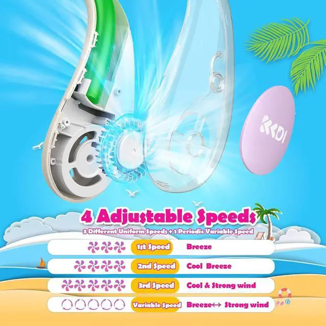 Alt view image 4 of 7 - Kids Neck Fan, Portable Bladeless Neck Fan for Kids 4-14Y, 2600mAh Rechargeable Wearable Fan for Girls Boys, 4 Speeds Lightweight Quiet Cooling Fan for Study, Camping, Travel, Summer Essential
