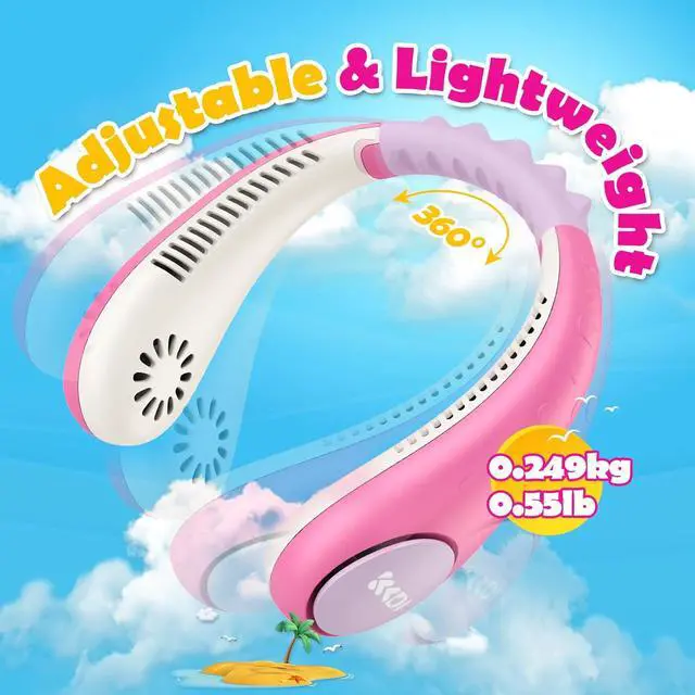 Alt view image 5 of 7 - Kids Neck Fan, Portable Bladeless Neck Fan for Kids 4-14Y, 2600mAh Rechargeable Wearable Fan for Girls Boys, 4 Speeds Lightweight Quiet Cooling Fan for Study, Camping, Travel, Summer Essential
