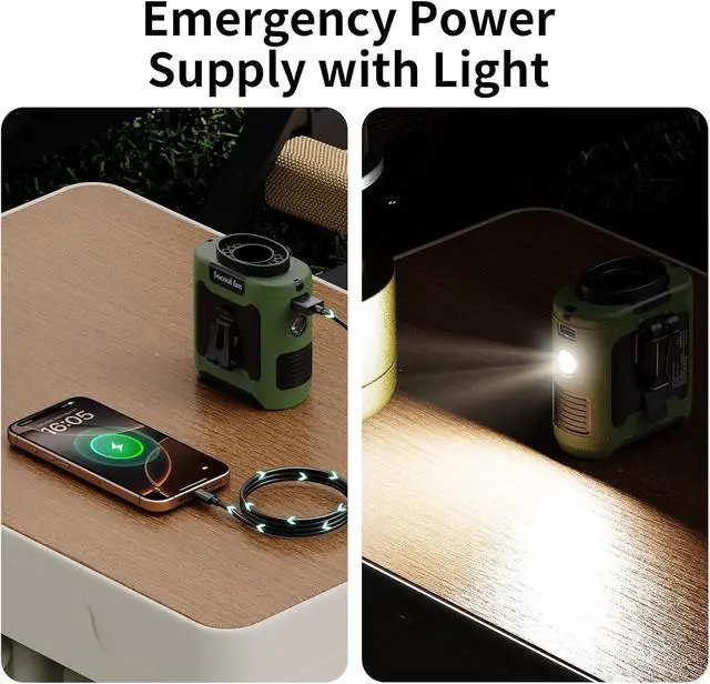 Alt view image 5 of 7 - Socool 10000mAh Portable Waist Fan Clip on Wearable Belt Personal Fan Rechargeable Battery Operated With 5 Speeds & Flashlight Neck Hands-Free 40H Cooling For Outdoor Travel Camping Power Bank(Green)
