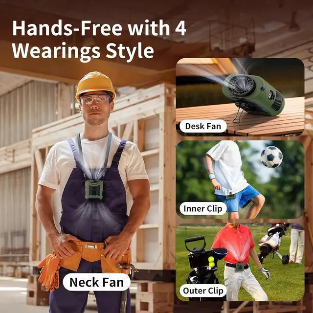 Alt view image 7 of 7 - Socool 10000mAh Portable Waist Fan Clip on Wearable Belt Personal Fan Rechargeable Battery Operated With 5 Speeds & Flashlight Neck Hands-Free 40H Cooling For Outdoor Travel Camping Power Bank(Green)