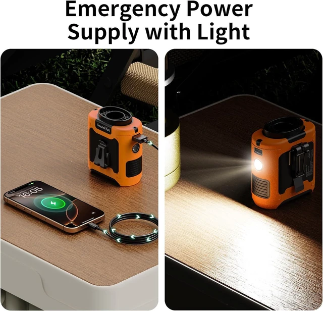 Alt view image 5 of 7 - Socool 10000mAh Portable Waist Fan Clip on Wearable Belt Personal Fan Rechargeable Battery Operated with 5 Speeds & Flashlight Neck Hands-Free 40H Cooling for Outdoor Travel Power Bank (Orange)