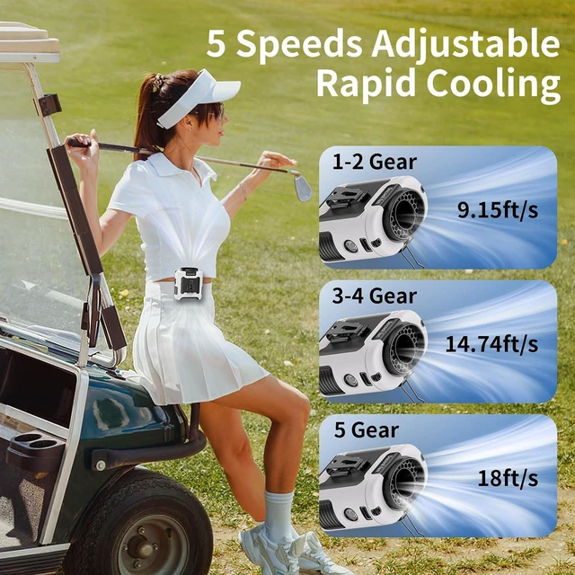 Alt view image 2 of 7 - Socool 10000mAh Portable Waist Fan Clip on Wearable Belt Personal Fan Rechargeable Battery Operated With 5 Speeds & Flashlight Neck Hands-Free 40H Cooling For Outdoor Travel Camping Power Bank(White)