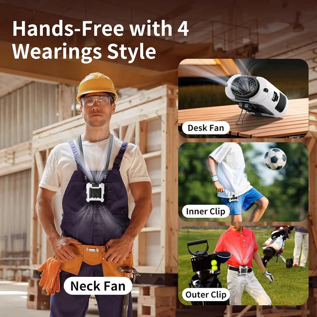 Alt view image 7 of 7 - Socool 10000mAh Portable Waist Fan Clip on Wearable Belt Personal Fan Rechargeable Battery Operated With 5 Speeds & Flashlight Neck Hands-Free 40H Cooling For Outdoor Travel Camping Power Bank(White)