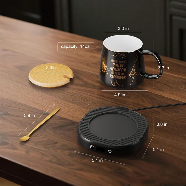 Alt view image 6 of 7 - Coffee Mug Warmer, You are Awesome Mug with Coffee Warmer Set, Electric Coffee Cup Warmer for Desk 8H Auto Shut Off, Tea Beverage Warmer with 4 Temperature Setting, Birthday Christmas Women Man Gifts