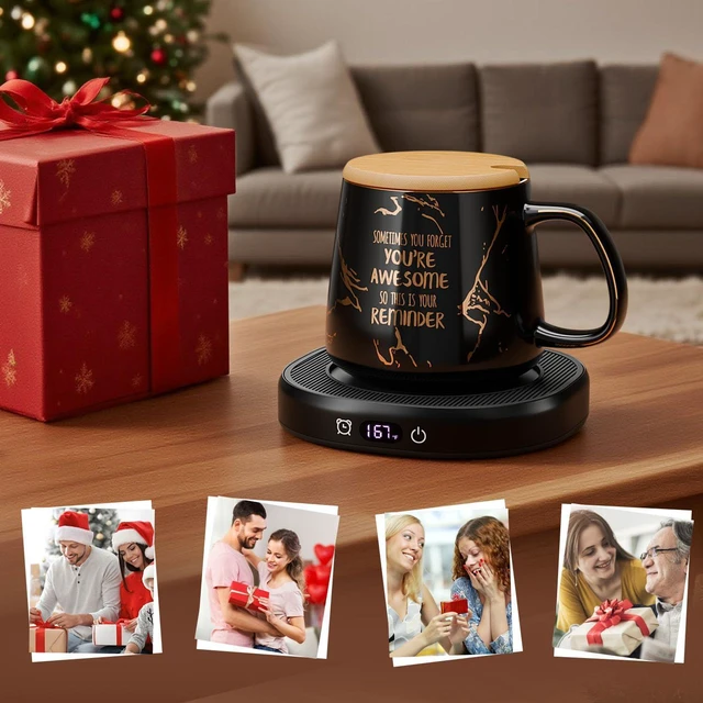 Alt view image 7 of 7 - Coffee Mug Warmer, You are Awesome Mug with Coffee Warmer Set, Electric Coffee Cup Warmer for Desk 8H Auto Shut Off, Tea Beverage Warmer with 4 Temperature Setting, Birthday Christmas Women Man Gifts