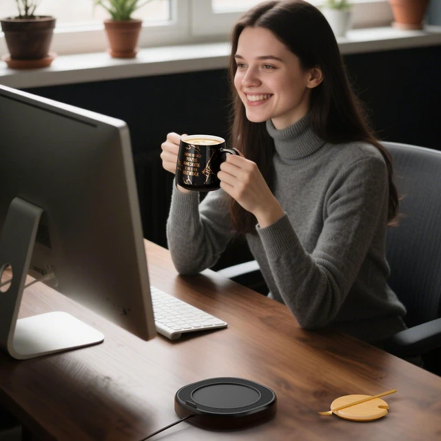 Alt view image 3 of 7 - Coffee Mug Warmer, You are Awesome Mug with Coffee Warmer Set, Electric Coffee Cup Warmer for Desk 8H Auto Shut Off, Tea Beverage Warmer with 4 Temperature Setting, Birthday Christmas Women Man Gifts