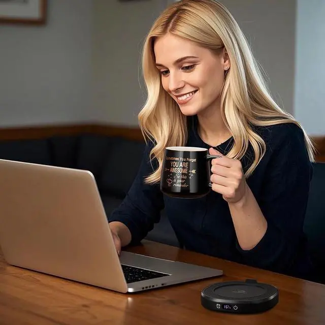 Alt view image 3 of 7 - Coffee Mug Warmer & You are Awesome Mug Set, Electric Cup Warmer with Auto Shut Off, 4 Temperature Setting Smart Beverage Warmer, 8-Hours Auto Shut Off (Black Awesome Mug)