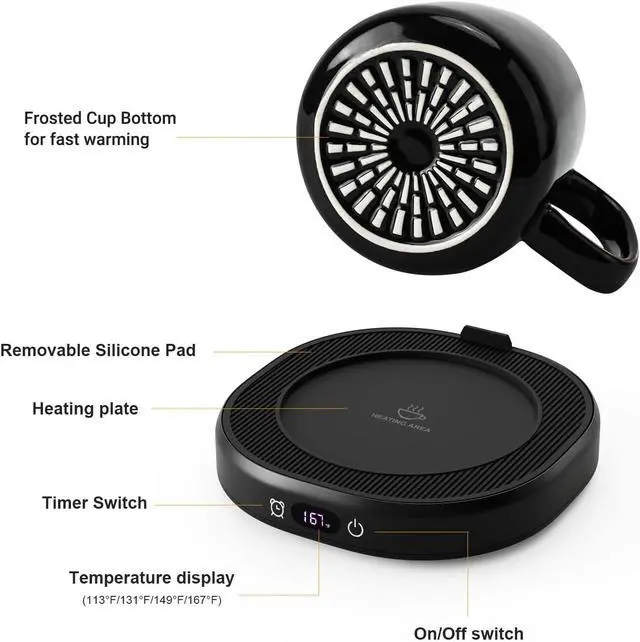 Alt view image 7 of 7 - Coffee Mug Warmer & You are Awesome Mug Set, Electric Cup Warmer with Auto Shut Off, 4 Temperature Setting Smart Beverage Warmer, 8-Hours Auto Shut Off (Black Awesome Mug)