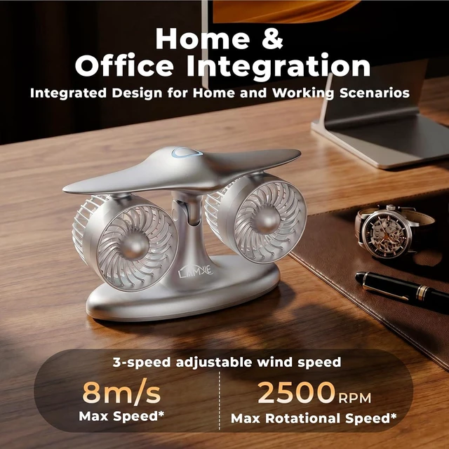 Alt view image 2 of 7 - Airplane Design Desktop Fan, Rechargeable Battery Powered, Matte Black Plastic, 3-Speed Touch Control, Modern Jet Style, 8000mAh USB Fan for Home Office (SILVER)