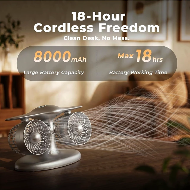 Alt view image 4 of 7 - Airplane Design Desktop Fan, Rechargeable Battery Powered, Matte Black Plastic, 3-Speed Touch Control, Modern Jet Style, 8000mAh USB Fan for Home Office (SILVER)