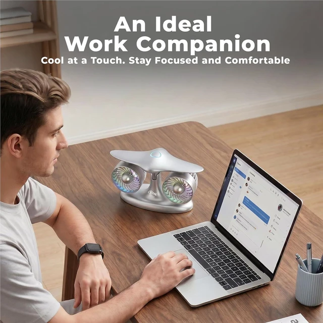Alt view image 5 of 7 - Airplane Design Desktop Fan, Rechargeable Battery Powered, Matte Black Plastic, 3-Speed Touch Control, Modern Jet Style, 8000mAh USB Fan for Home Office (SILVER)